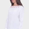 BLUSA LINDA BIANCA SCOLLO QUADRATO CON SERPENTINA
