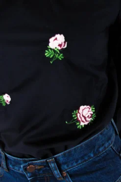 BLUSA OLIVIA MANICA A PALLONCINO RICAMO ROSE