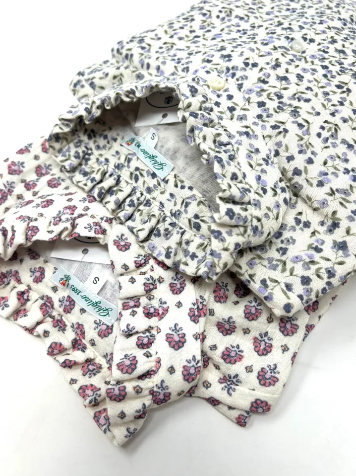 CAMICIA ALEX (OVERSIZE) COREANA CON ROUCHES FIORE ROSA IN GARZA DI COT