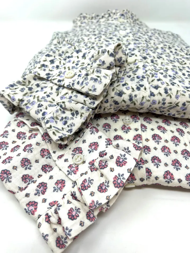 CAMICIA ALEX (OVERSIZE) COREANA CON ROUCHES FIORE ROSA IN GARZA DI COT