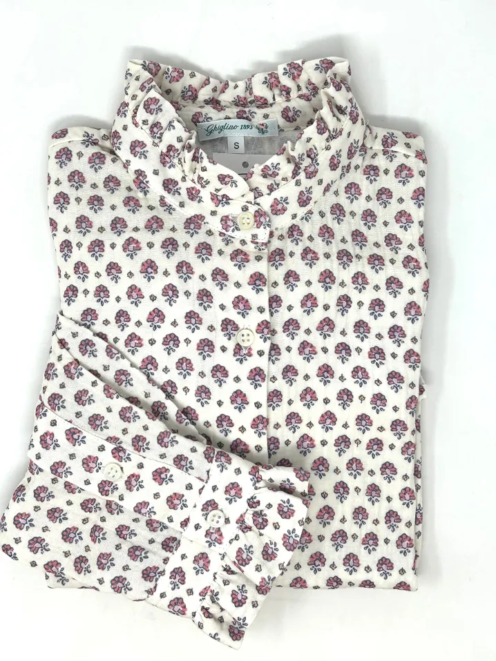 CAMICIA ALEX (OVERSIZE) COREANA CON ROUCHES FIORE ROSA IN GARZA DI COT