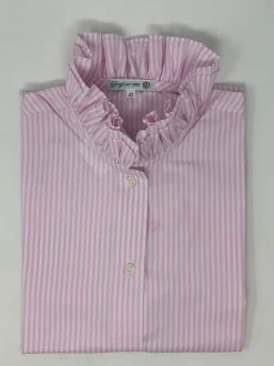 CAMICIA CARLOTTA COLLO DOPPIA MAXI ROUCHES RIGA BIANCA/ROSA