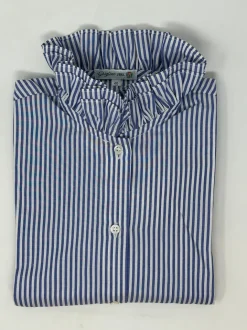CAMICIA CARLOTTA COLLO DOPPIA MAXI ROUCHES RIGA BIANCA/BLU