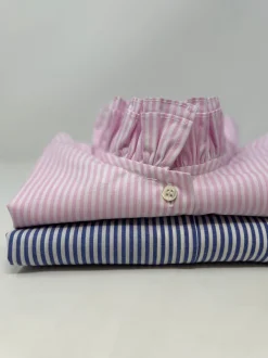 CAMICIA CARLOTTA COLLO DOPPIA MAXI ROUCHES RIGA BIANCA/ROSA