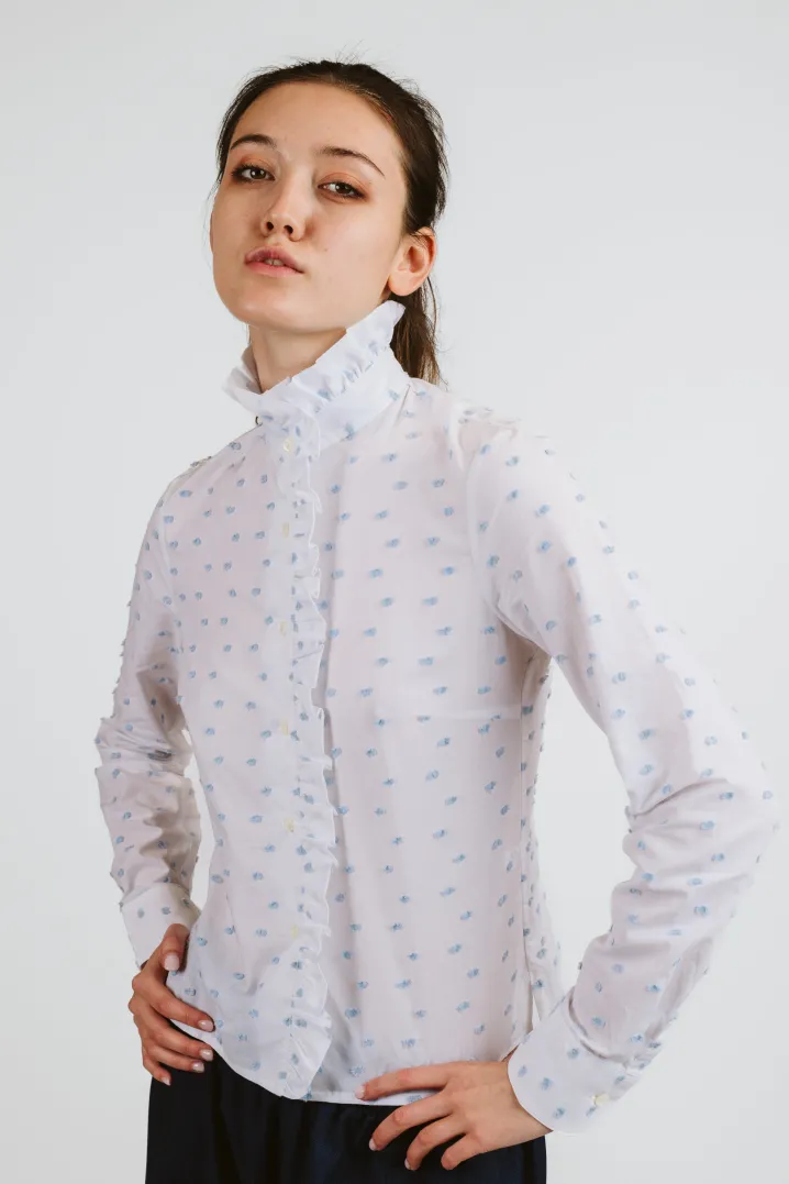 CAMICIA LULU BIANCA PLUMETIS CELESTE