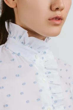 CAMICIA LULU BIANCA PLUMETIS CELESTE