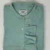 CAMICIA PAOLINA COREANA CON VOLANTS RICAMATO A MANO OXFORD VERDE