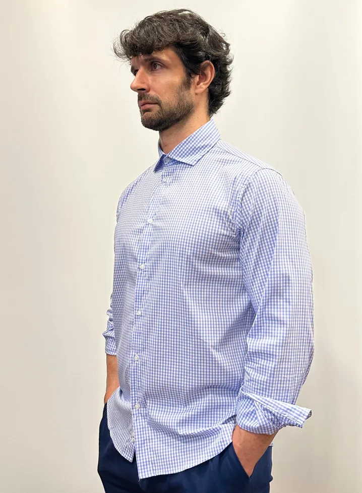 CAMICIA "KENNEDY" QUADRETTO VICHY AZZURRO