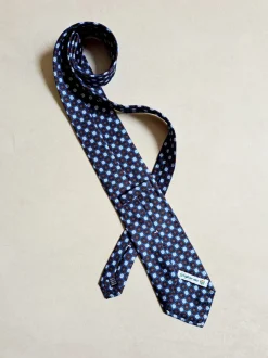 CRAVATTA SETA FOULARD MOTIVO GEOMETRICO BLU TESTA MORO