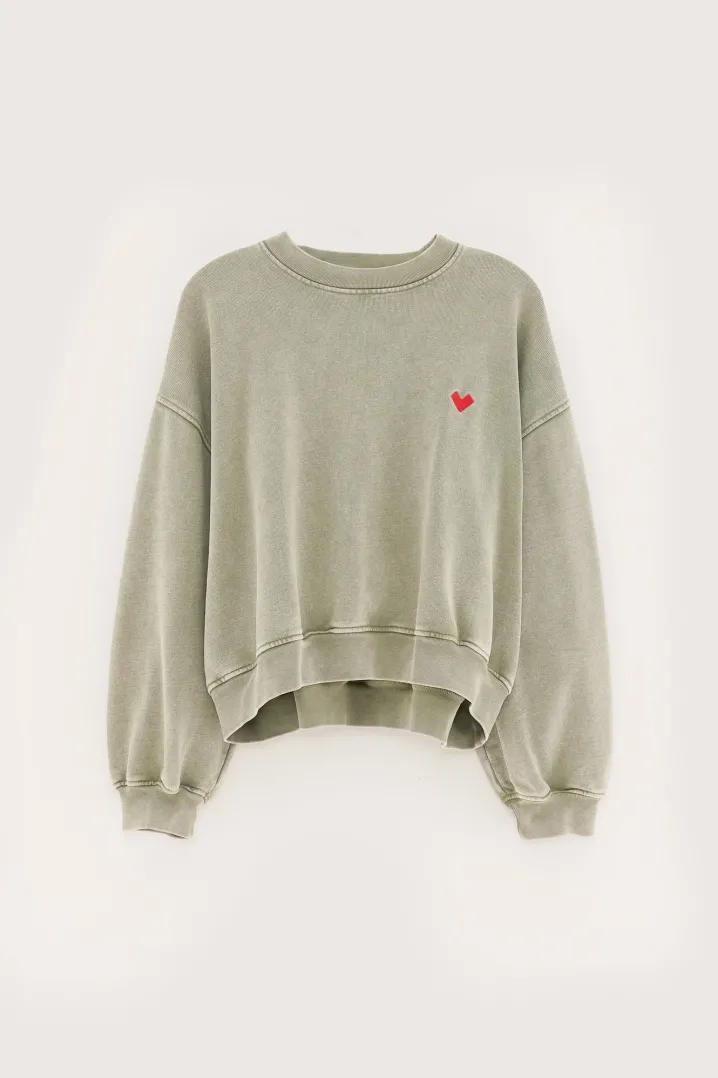 FANCY CROPPED CREWNECK SWEATSHIRT SAGE GREEN