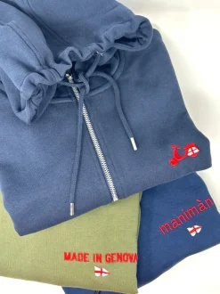 FELPA CON CAPPUCCIO E ZIP BLU CON VESPA SCOCCA GENOVA