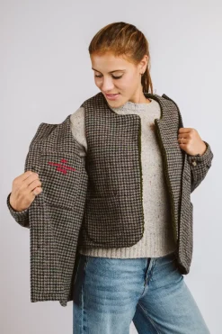 GIACCA DEL CAMALLO HARRIS TWEED PIED DE POULE GRIGIO