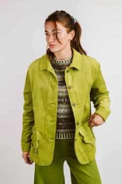 GIACCA DEL CAMALLO “LADY" VELLUTO A COSTE TASCHE SMERLO VERDE PISTACCH