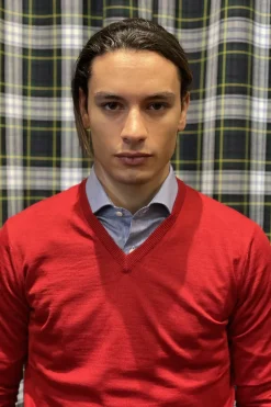 MAGLIONE A V MERINOS EXTRAFINE ROSSO