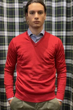 MAGLIONE A V MERINOS EXTRAFINE ROSSO