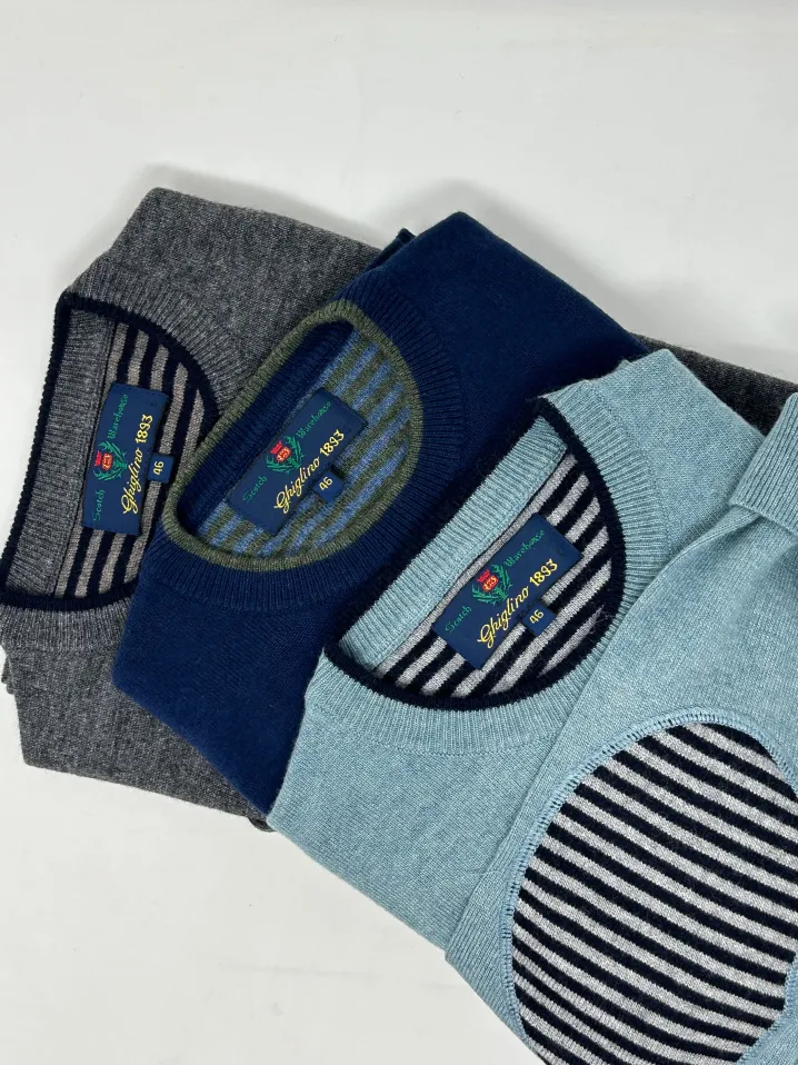 MAGLIONE "CARL" GIROCOLLO LEGGERO CON TOPPA RIGA