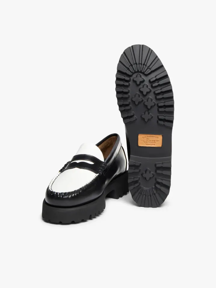 PENNY LOAFERS PLATEAU 90S BLACK & WHITE NAPPINA G.H.BASS WEEJUNS.