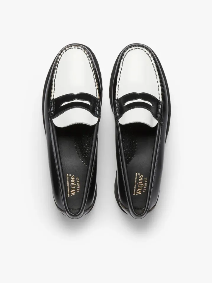 PENNY LOAFERS PLATEAU 90S BLACK & WHITE NAPPINA G.H.BASS WEEJUNS.